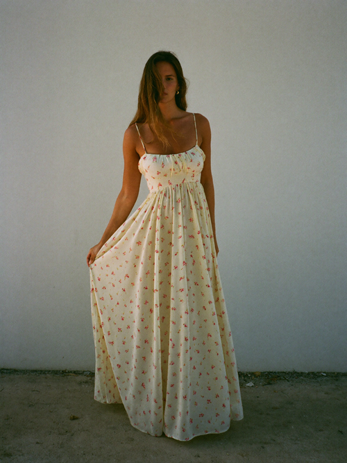 Maxikleid Mila in Creme mit Blumenmuster