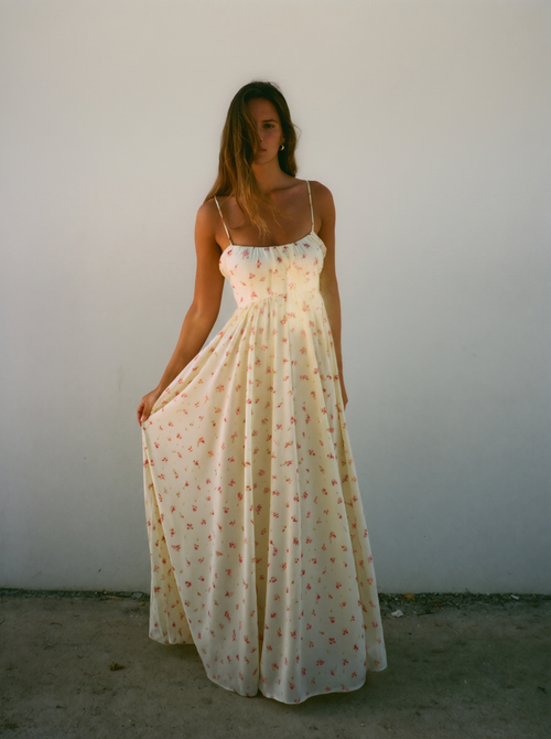 Maxikleid Mila in Creme mit Blumenmuster