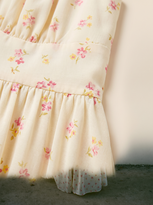 Maxikleid Mila in Creme mit Blumenmuster